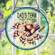 Dad's Team Suncatcher, Custom Fist Bump Gift, Father's Day, Kids Names Gift
