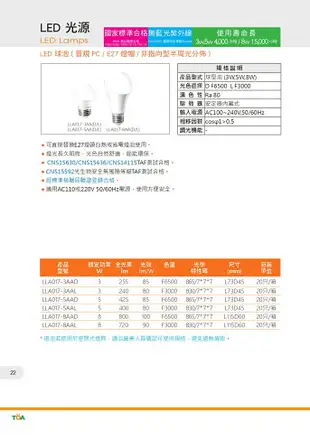 〖東亞〗★E27 LED 3W / 5W / 8W 球泡 全電壓 白光 黃光 〖永光照明〗TO-LLA017