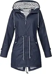 [Generic] Rain Coat Women's Waterproof Rain Jacket Lightweight Outdoor Raincoat Long Hooded Trench Coats Windbreaker