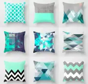 45×45cm Polyester Cushion Cover Sofa Throw Pillow Case Green Blue Teal Checked