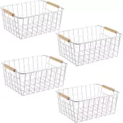 White Wire Baskets with Handles Wire Storage Organizer Baskets for Kitchen, Hous
