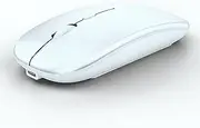 [WREANU] Wireless Bluetooth Mouse Rechargeable Laptop Mice Silent Slim Use(BT5.2 and 2.4G Portable USB Receiver) Dual Mode Computer Mouse for Laptop/iPad/Tablet/Apple/Computer/Mac(Bright White)