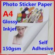 50X A4 150GSM Glossy Photo Paper Sticker Self Adhesive Inkjet Print Sheet Office