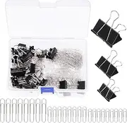 Glarks 350Pcs Paper Clips and Binder Clips Set, Assorted Sizes and Colored Office Clips Set, Silver Paper Clips & Black Binder Clips for Home, School, Office Supplies