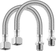 Pack of 2 Flex Hose, Throw and Male Thread, Connection Hose with Stainless Steel Braid, Flex Hose Connection Hose (3 Points Male Thread, 4 Points Female Thread)