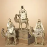 GERSON 13.9" RESIN SILVER & GOLD WISEMAN RIDING CAMEL, 3 ASSORTED