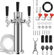 MRbrew Kegerator Tower Beer Tap Tower Dispenser 3 Faucet Beer Tower Draft Beer Dispenser Stainless Steel Keg Tap Tower 3'' Keg Tower Pre-assembled Line Beer Faucet Dispenser Kit For Home, Bar,Party
