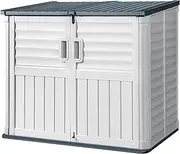 [Devoko] Resin Outdoor Storage Shed, 34 Cu Ft Outdoor Storage Cabinet Without Shelf, Waterproof, Double Locks, Resin Storage for Trash Can, Garden Tools, Pool Supplies (Beige)