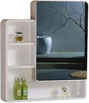 Mirror Cabinets Bathroom Wall Mounted Bathroom Mirror with Door Round Corner Storage Cabinet Bathroom Mirror with Shelf (White 70 * 14 * 80cm)