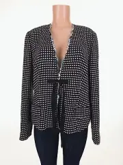 ETRO 48 US L Tie Front Wool Jacket in Black White Mini Diamond Silk Lined $1645