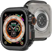 Zumyzu Metal Case Compatible with Apple Watch 45mm Series 9 8 7 Rugged Bumper Protector Witch Back Cover, 2 in 1 Full Protective Coverage for iWatch Covers, Raised Edge Screen Protection, Black