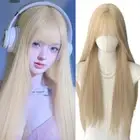 Air Bangs Blond Wig with Bangs Heat Resistant Lolita Cosplay Wigs Daily Wear