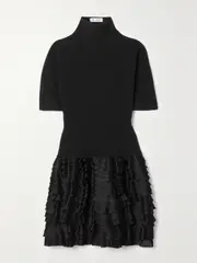 [Alaïa] Alaïa - Ruffled Knitted Turtleneck Mini Dress - Black - FR 34 FR 34 Black