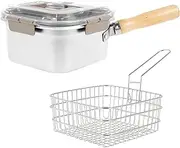 FwQoFvk Stainless Steel Deep Fryer Pot with Basket and Handle, Portable Square Deep Frying Pan with Lid, Chip Pan for Frying Fish Chicken and Fries (01)