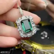 Lab Created 2.50Ct Emerald Cut Green Emerald Halo Pendant 14K White Gold Plated