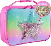 Insulated Rainbow Girls Lunch Box with Star PVC and Sequins Design, Easy-to-Clean Lunch Bag for Girls with Mesh Pocket Inside