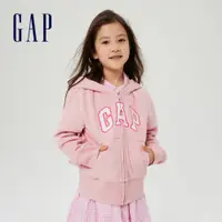 在飛比找蝦皮商城優惠-Gap 女童裝 Logo連帽外套 碳素軟磨法式圈織系列-淡粉