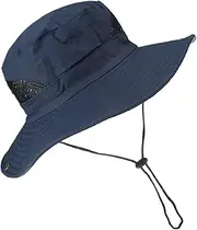[Minkissy] Outdoor Sun Cap Neck Protection Bucket Hat for Beach Holiday Secure Fit Navy