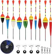 Floats Fishing Set, 205 Pieces Lead Shot Fishing 10 Floats 4 Rubber Stoppers 4 Swivels Fishing Floats Made of Foam for Various Fish Sizes in Lakes or Ponds