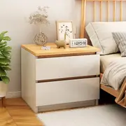 2x Bedside Table Bedroom Nordic Warm White Oak Wood Grain 2 Drawers Minimalist Design White