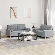 Generic 2 Piece Sofa Set with Pillows Light Grey Fabric,3201290