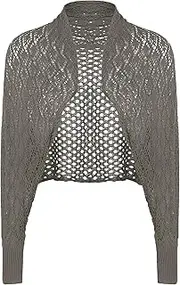 [TiaoBug] Women's Hollow Out Bolero Shrug Cardigan Long Sleeve Open Front Knitted Crochet Lightweight Cardigan