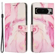 For Google Pixel 8 Pro Marble Pattern Mobile Phone Case Wallet Stand Cover with Wrist Strap