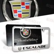 CADILLAC ESCALADE Stainless Steel License Plate Frame -2pcs Front & Back w/ Caps
