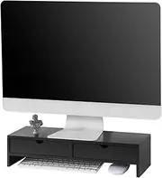 SoBuy Monitor Stand, Monitor Riser, Desk Organiser with Drawers, Black, BBF02-SCH