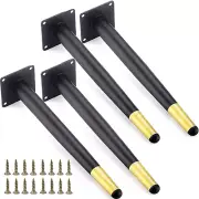 4 patas de muebles de metal dorado negro mate de 9 7/8 pulgadas (25 cm)