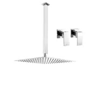 ACA WELS WATERMARK Square 12'' Ultrathin Stainless Steel Rainfall Shower Head 400mm Ceiling Extension Arm Dropper Twin Taps Chrome