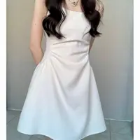 在飛比找蝦皮商城精選優惠-白色短洋裝 白洋裝 皺皺洋裝 度假洋裝 吊帶洋裝 V領 純欲