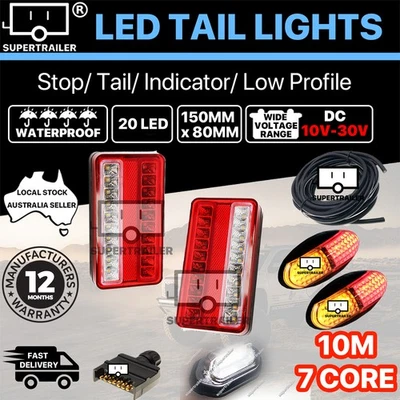 20 LED trailer tail light kit pair plug 10m 7 core wire caravan ute 7 pin flat