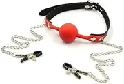 Sex Bondage Silicagel Ball Gag Mouth Plug Bondage With Metal Nipple Clamps,Fetish Sex Toys Adult Games for Couples on Bed Restraints Toys