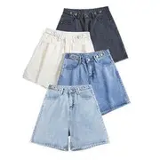 High Waist Denim Shorts Retro Blue - L