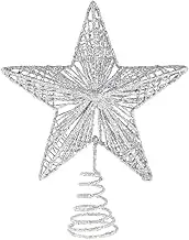 Glittered Star Christmas Tree Topper, 10 Inch Glittered Christmas Tree Topper Metal Christmas Treetop Hallow Wire Star Topper for Christmas Home Decoration(Sliver)
