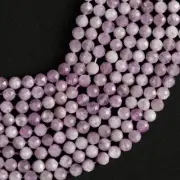 Natural Kunzite Gemstone Round Micro Faceted Beads String 15.5 Inches