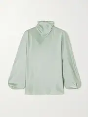[VINCE] VINCE - Draped Silk-satin Blouse - Light blue - large large Blue