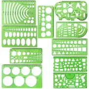 10 Pieces Drawings Templates Stencils Measuring Templates Clear Green Plastic