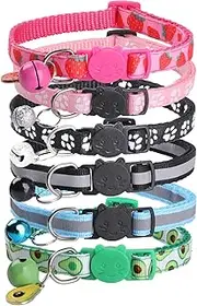 6 Pack Cat Collars with Bells, Adjustable Breakaway Cat Collars, Reflective Cat Collars for Girl Cats Male Cats Pet Supplies, 6 Colors