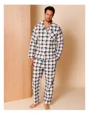 [Reserve] Long Sleeve Flannelette PJ Set Traditional Check in Navy
