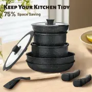 5 PCS Pot and Pan Set, BLACK, Nonstick Detachable Handle Cookware, Induction...