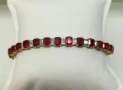 12CT Emerald Cut Simulated Ruby Diamond Bracelet 925 Silver Gold Plated