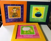 Children's 3 Framed Art Bristol Inspiration Colorful Lamb Monkey Fish 10X10 NWT