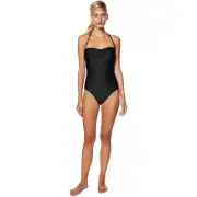 Tahari Black Wrap Shirred Bandeau One Piece Swimsuit S