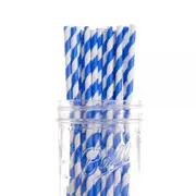 100 Pack Blue White Stripe Biodegradable Paper Drinking Straws Birthday Party Cafe Take Away
