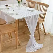 CHUQING Table Runner Chiffon Sheer Table Runner Romantic Gauze Wedding Dining Table Decorations for Holiday Birthday Party Baby Shower Event Decorations White,27x120 Inch