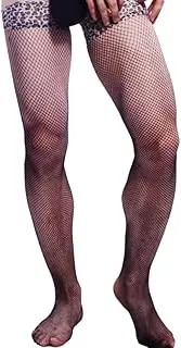 [Generic] Mens Long Fishnet Thigh High Lingerie Stockings Over The Knee Leopard Wide Ege Socks, Multicolor, One Size