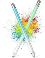 Universal Stylus Pens for Touch Screens (2 Pcs), High Sensitivity Fiber Tips, Compatible with Apple/iPhone/iPad/iOS/Android/Samsung Tablets and All Capacitive Touch Screens (Green+Blue)