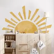 JoyuHome Watercolor Boho Sun Wall Decals Peel and Stick, Self-Adhesive Nursery Sunrise Wall Stickers,Sunshine Wall Art Boho Room Decor for Kids Room Playroom Nursery Bedroom 47.28"" x 26.40"", Golden